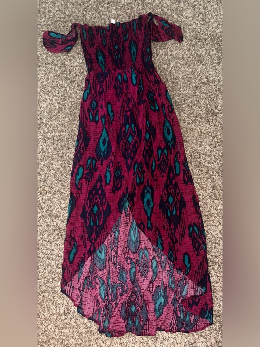 Xhilaration Magenta and Teal High-Low Boho Dress